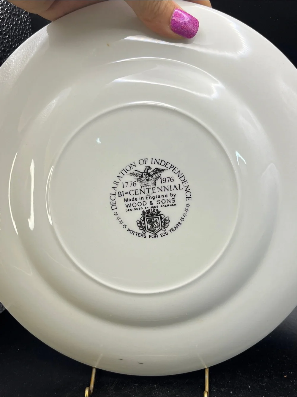 Wood & Sons Bicentennial Black Transferware Plate Declaration of Independence 76